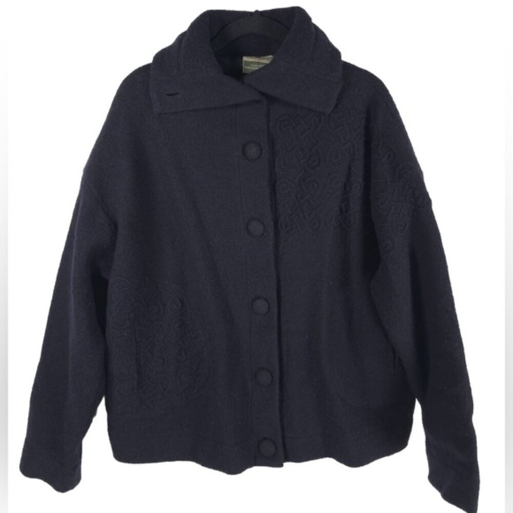 Carraig Donn IRELAND🇮🇪 100% PURE NEW WOOL Button Up Coat Embroidered SMALL